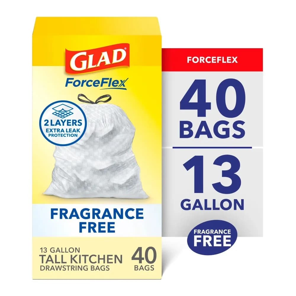 Tall Kitchen Drawstring Trash Bags 13 Gallon Fragrance Free 40 Count Heavy Duty Leak Proof Tear Resistant Wastebasket Liners