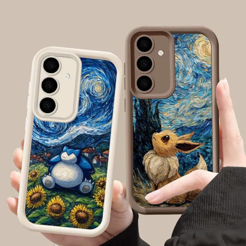 Snorlaxs Eevees Van Gogh Oil Painting S26 Ultra Case For Samsung Galaxy S26 S25 S24 S22 S23 Ultra S21 Plus S20 S25 FE Soft Cover