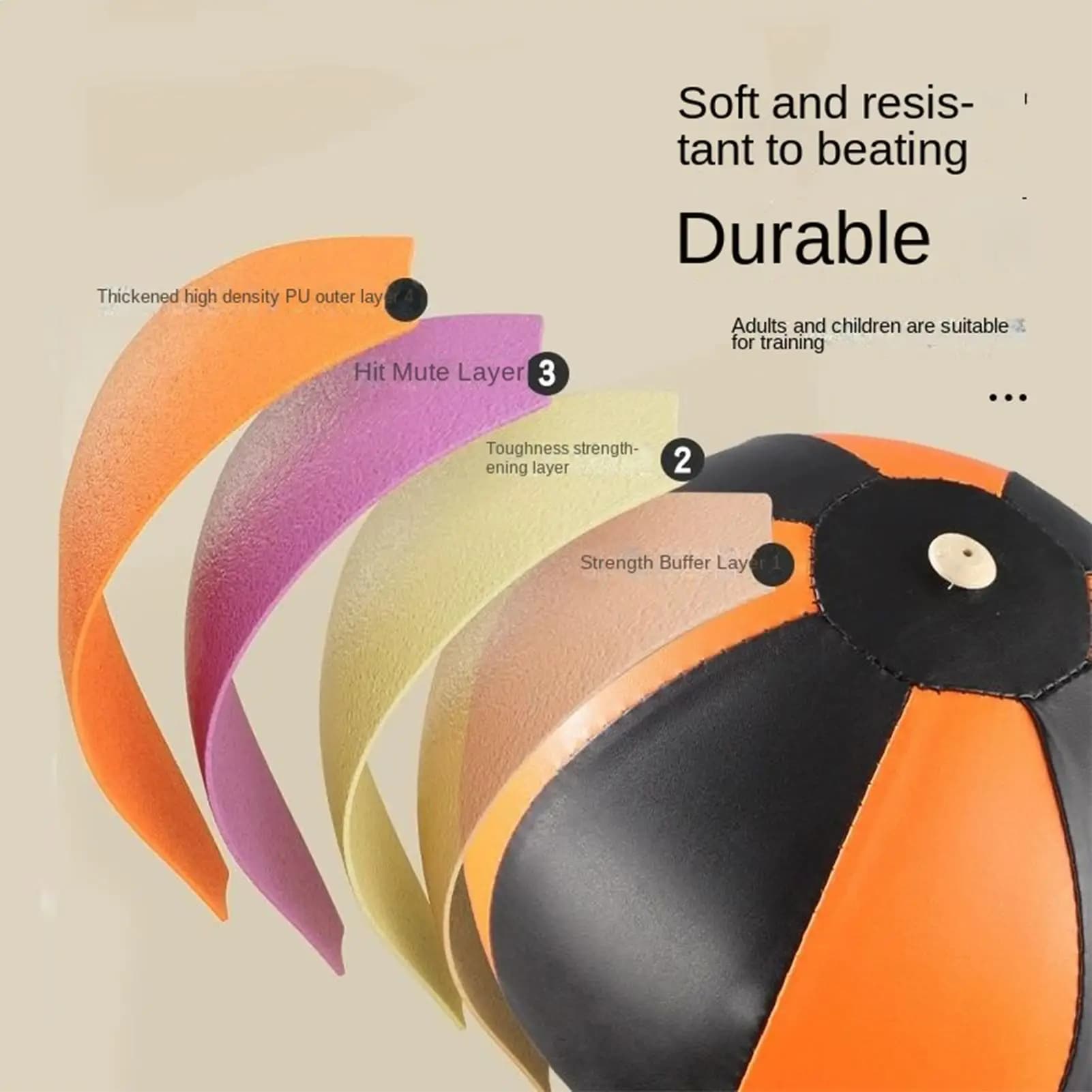 Self-supporting boxing bag for training, height adjustable with suction cup base, for adults, children, boys, home gym and exercise