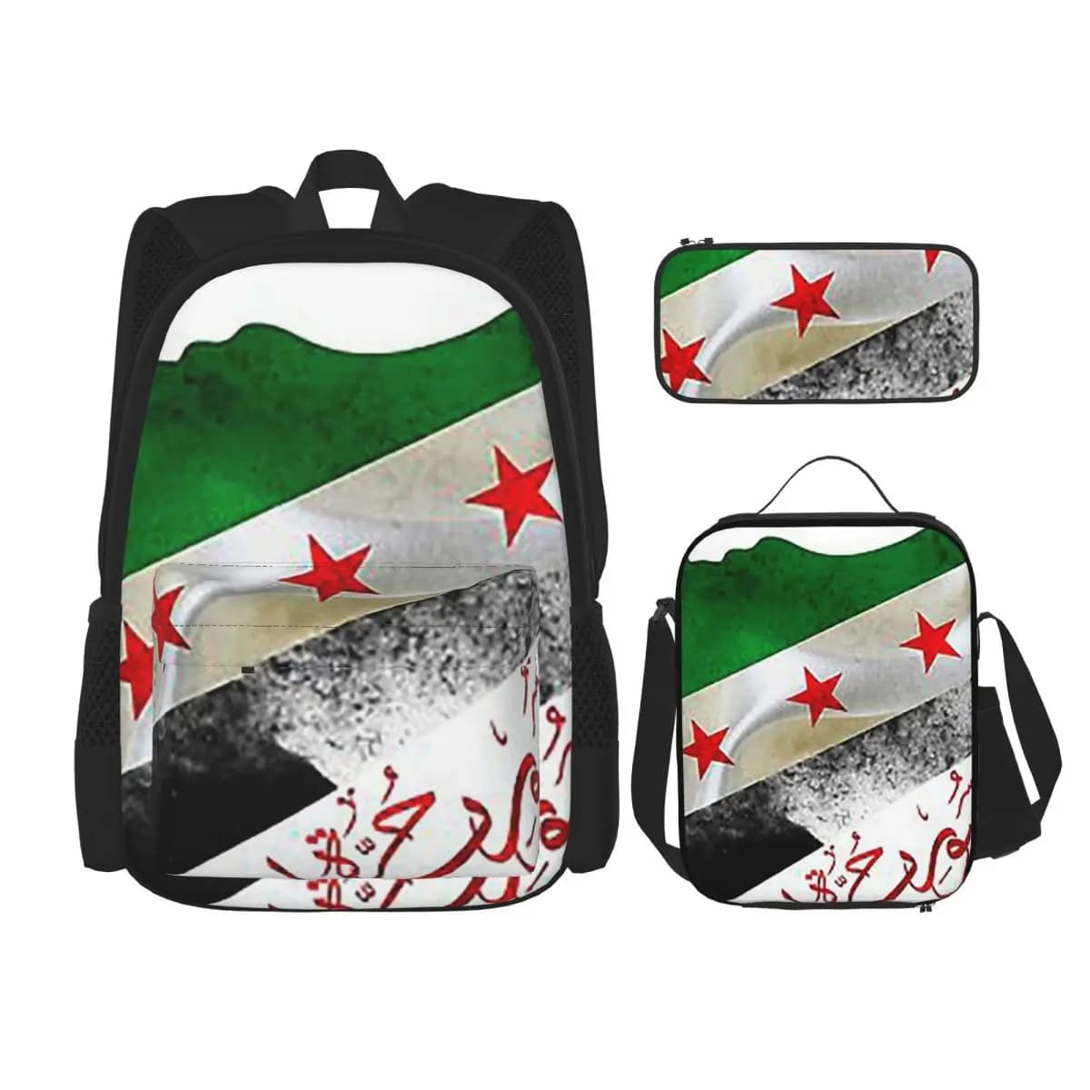 Syrian Independence Calligraphy BackpacksBoys Girls Bookbag Children School Bags Kids Rucksack Lunch Bag Pen Bag Three-Piece Set
