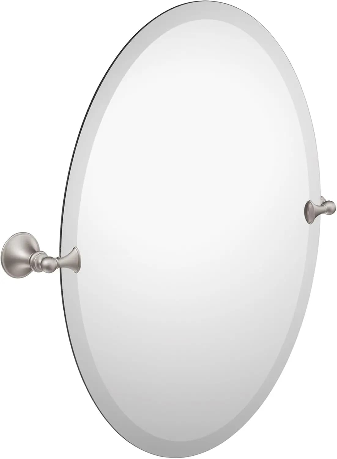 Specchio da Bagno Ovale Senza Cornice 26x22 Pollici, Finitura Nichel Spazzolato, Montaggio a Parete con Funzione di Inclinazione