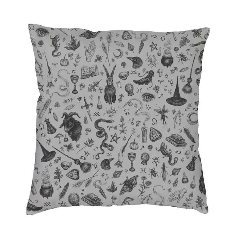 Salem Witch Square Throw Pillow Cover Decoration 3D Double-sided Printing Halloween Occult Gothic Magic Cushion Cover for Sofa