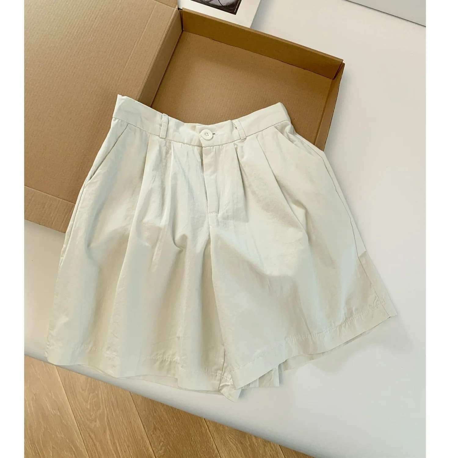 High Waist Straight Leg Cotton Sport Shorts Women's Summer Casual Wide Leg Pants Korean Style Washed Cotton Workwear Five-Qua...