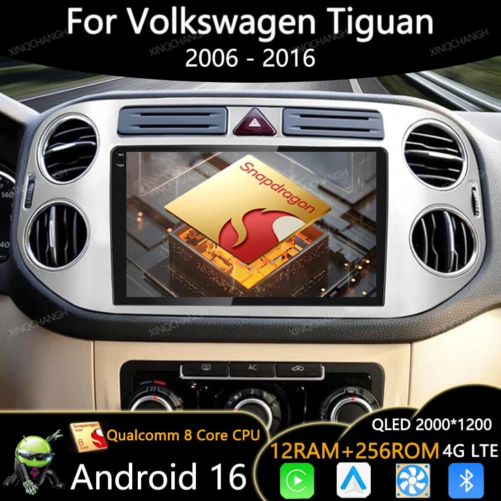 Android 15 Car Radio For Volkswagen Tiguan 1 NF 2006 - 2016 Qualcomm 2DIN 4G WIFI QLED Carplay Auto GPS Head Unit BT Navigation