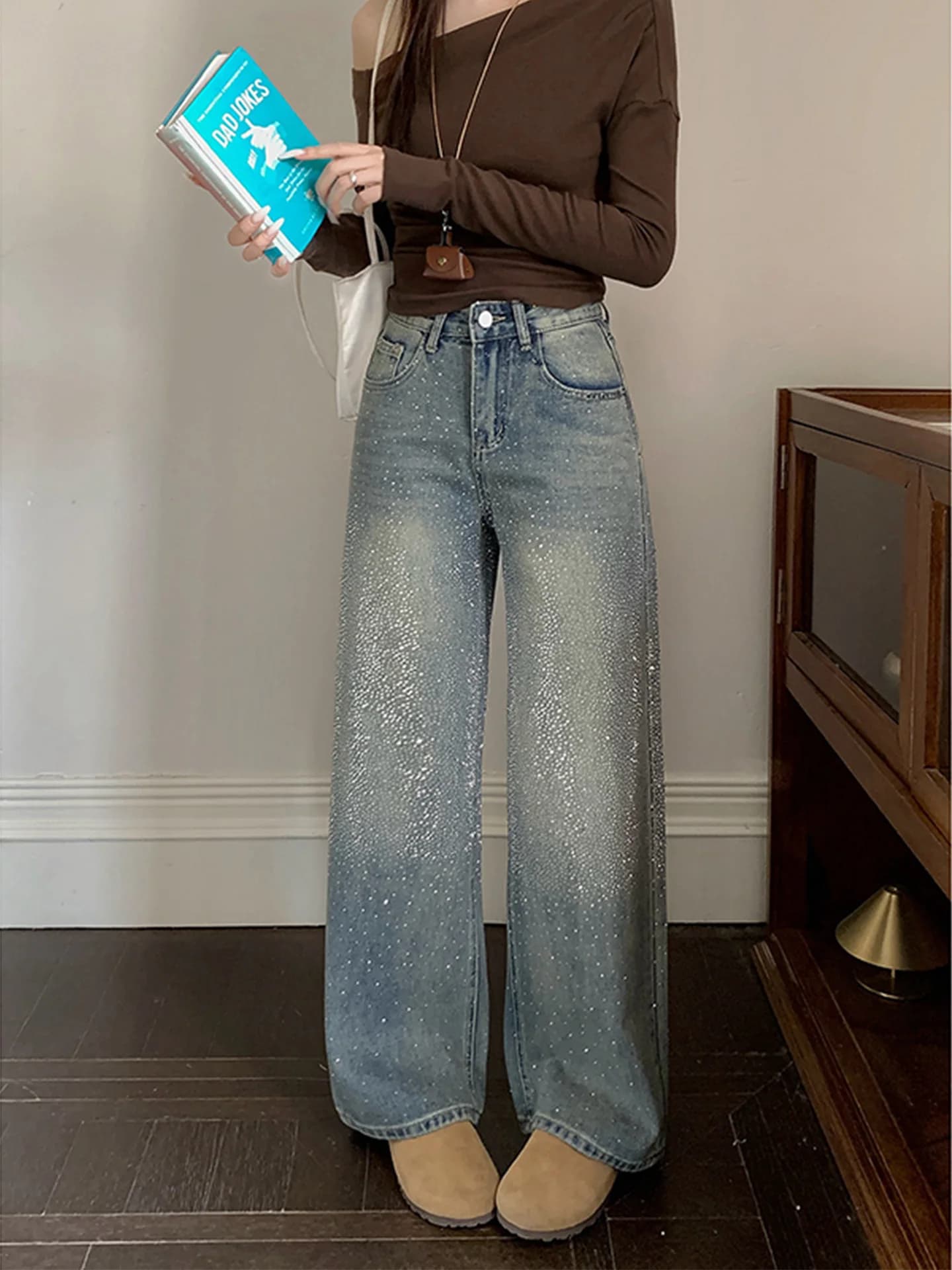 Jeans Blu a Vita Alta e Gamba Dritta per Donna, Nuovo Stile Estivo Vintage, Pantaloni Larghi Effetto Snellente, Jeans in Denim Stile Americano