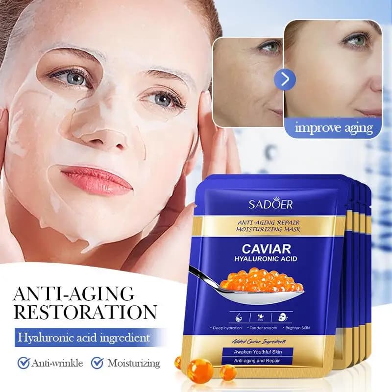 【AD】10 pezzi SADOER Maschere viso idratanti all'acido ialuronico e caviale, maschere in tessuto illuminanti, rassodanti e idratanti per la cura della pelle del viso