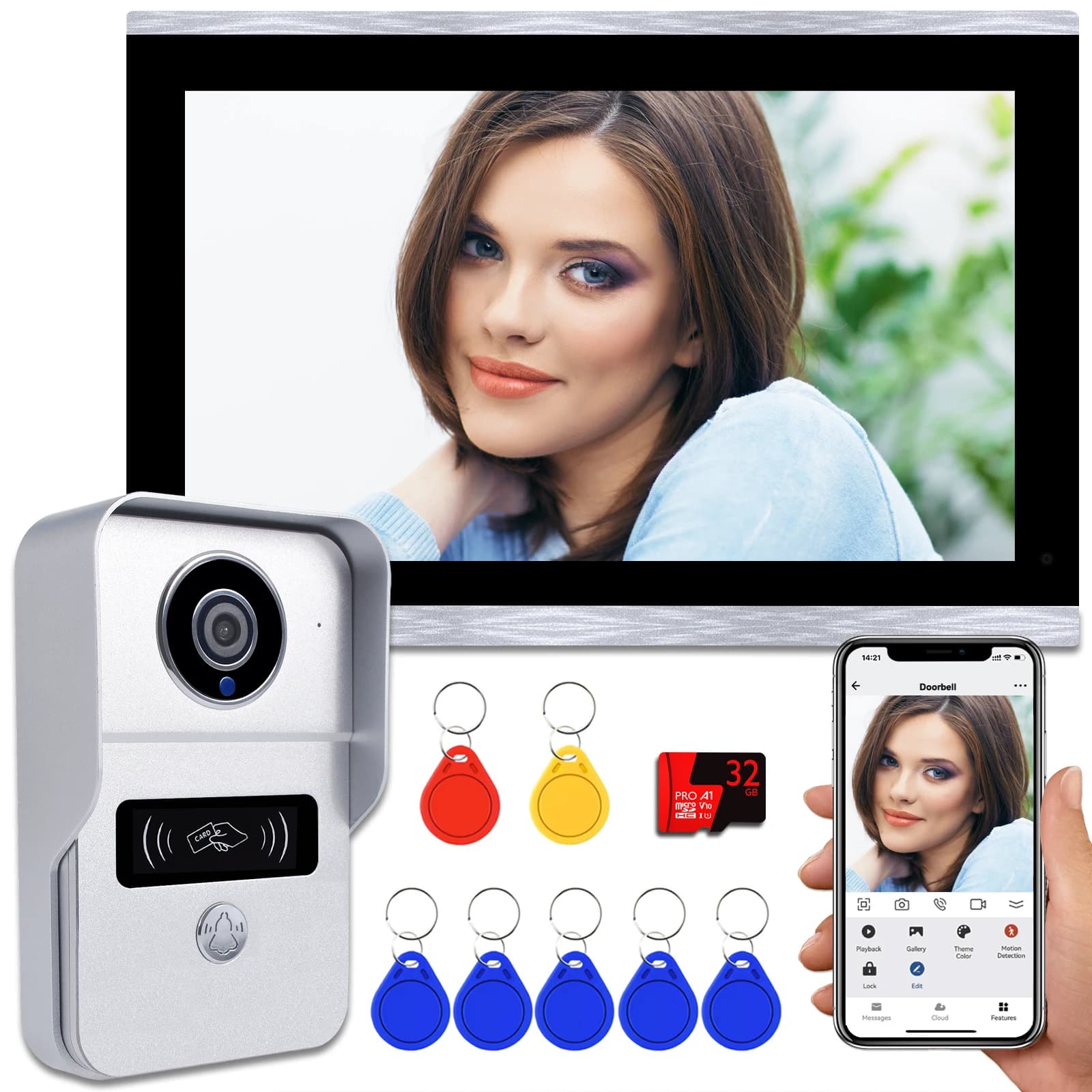 Campanello video Wifi touch screen da 1080P da 10 pollici 7", videocitofono domestico Smart TUYA Scheda 32G Kit Rceord Monitor ID Unlcok 4 fili