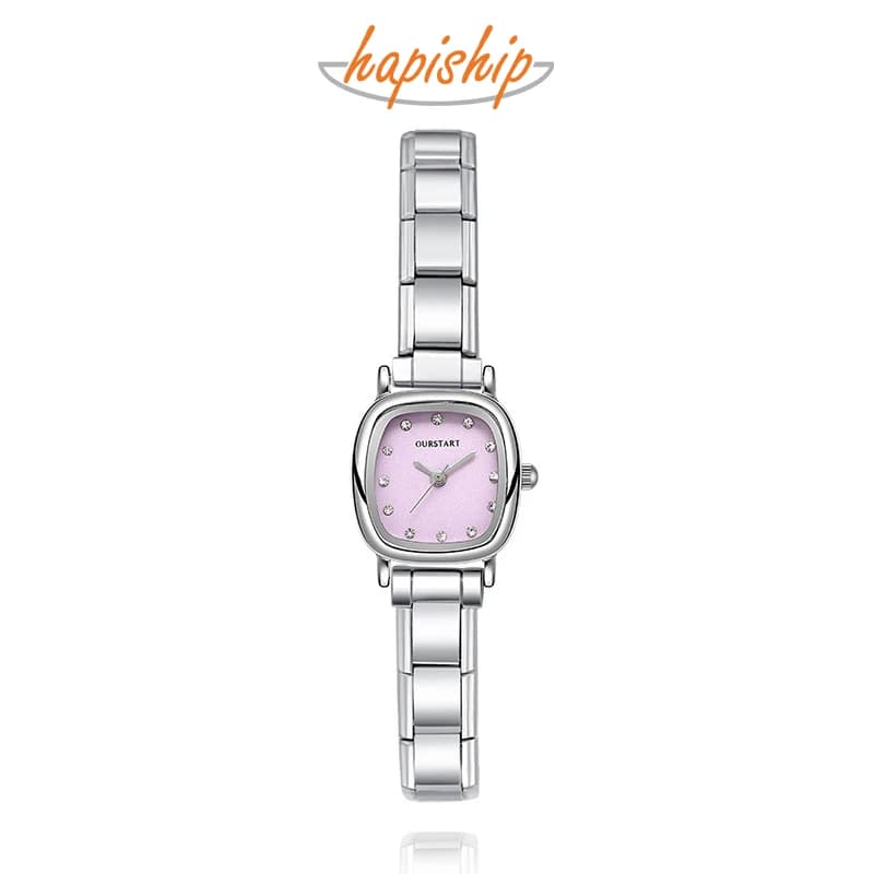 Hapiship 2024 Bracciale orologio quadrato lucido in acciaio inossidabile da donna di moda per la festa amico moglie compleanno regalo gioielli fai da te G029