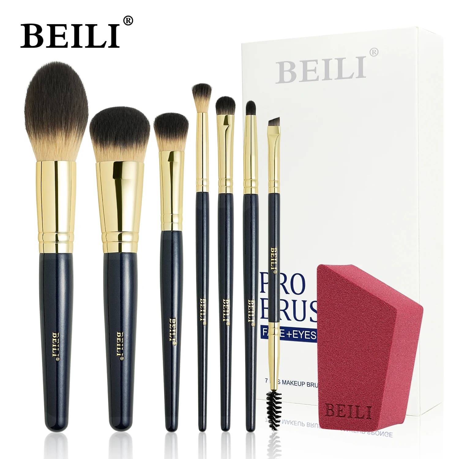 Set of 7-piece EIBLI Makeup Brushes Set of Vegan Makeup Brushes Professional Makeup Brush Set with Powder Brush and Background Brush