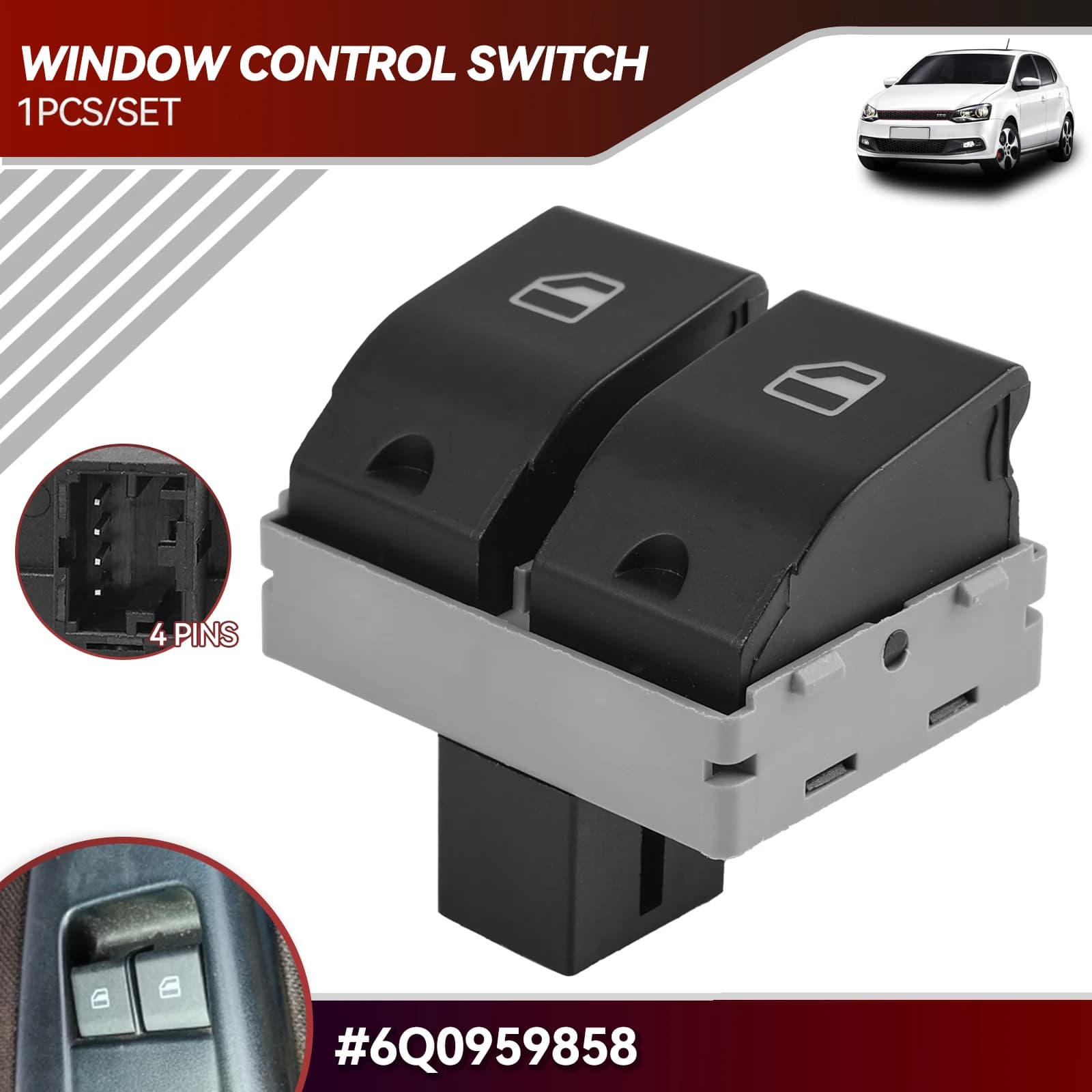 6Q 0959858 Finestra Elettrica Specchio Pannello Interruttore Pulsante di Controllo Console Adatto Per VW Polo 9N Fox Gol Seat Ibiza Cordoba 6Q0 959 858