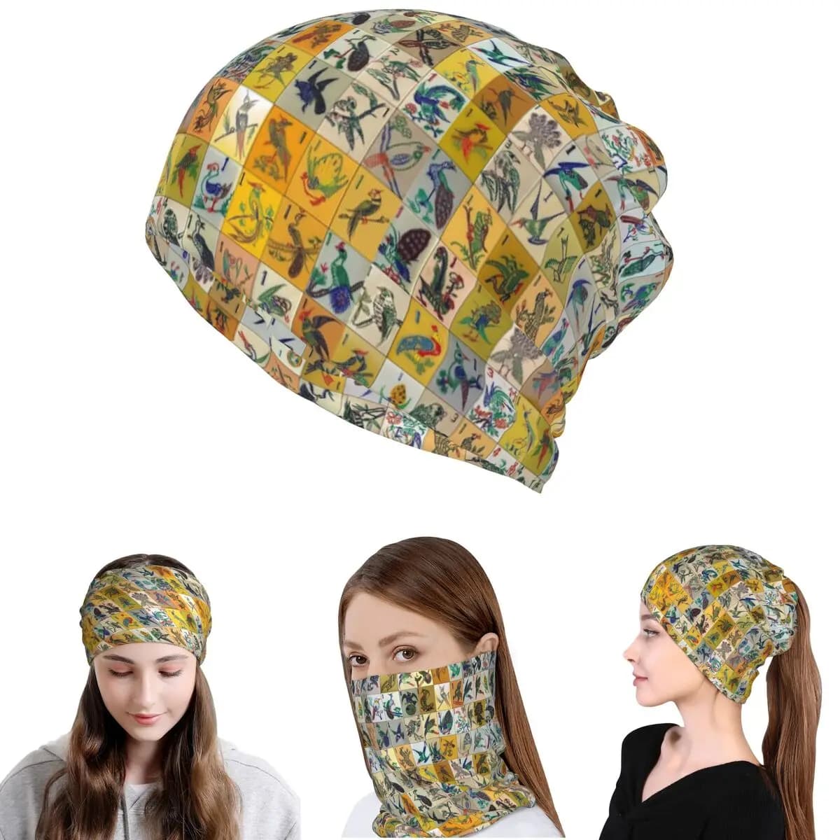 Mah Jongg Birds Mahjong Tiles Bandana Scaldacollo Sciarpa Magica Multifunzione Balaclava Berretto Cappello Unisex Adulto Lavabile