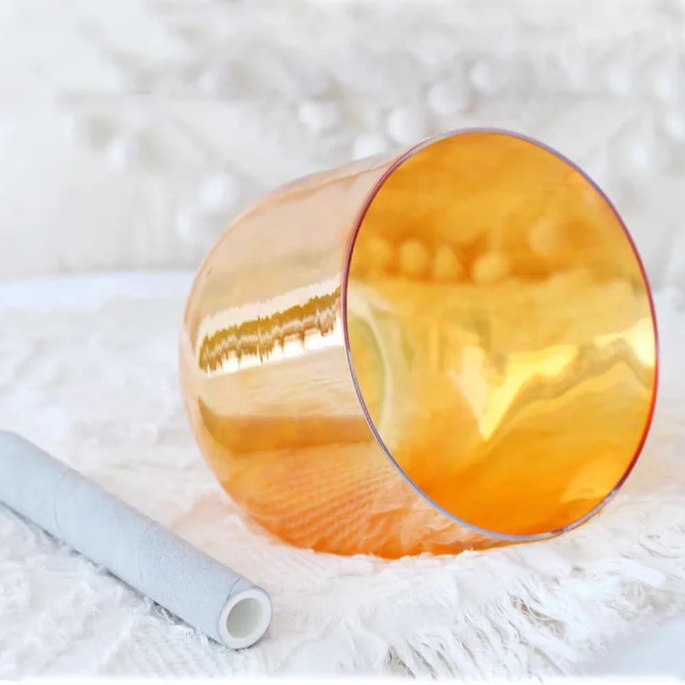 STAR LINKUP 6 inch Clear Orange Cosmic light Crystal Singing Bowl for Anxiety Hypertension Stress Sound Healing