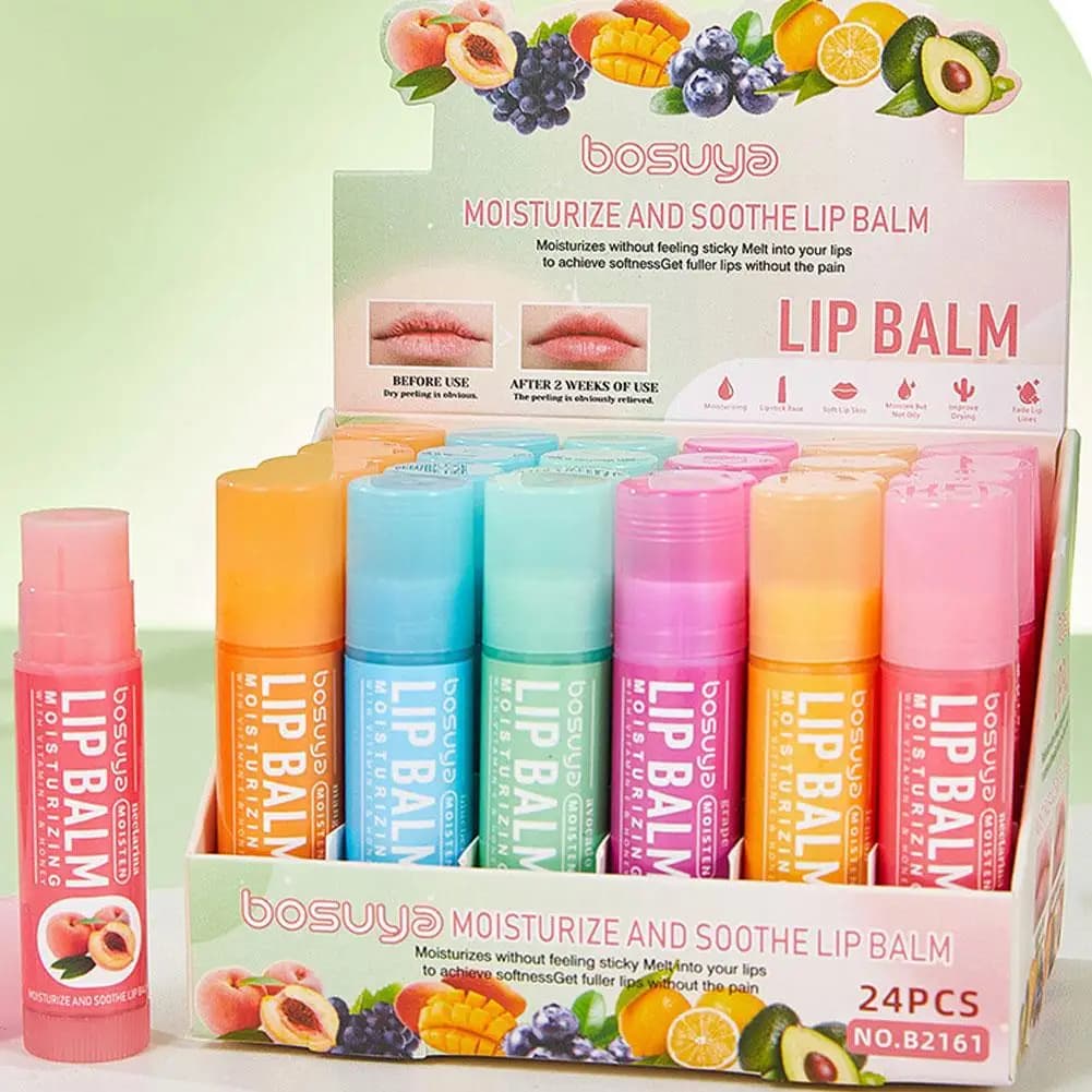 24 pcs series of fruit balm for lips set honey avocado moisturizing mini balm blur for dry lips and screpolate care of moisturizing lips