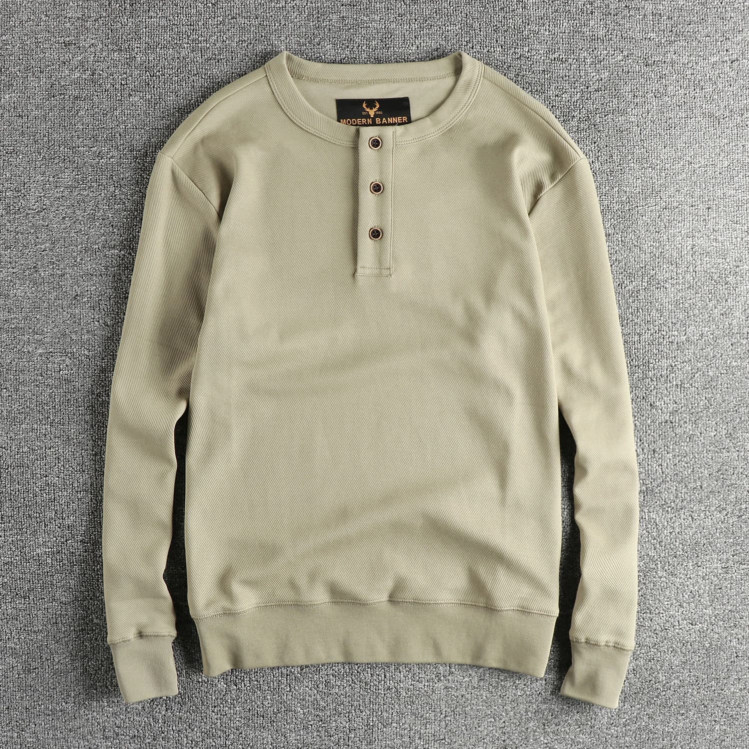 T-shirt a maniche lunghe da uomo in tessuto a maglia pesante American classic trend Henry collar base top