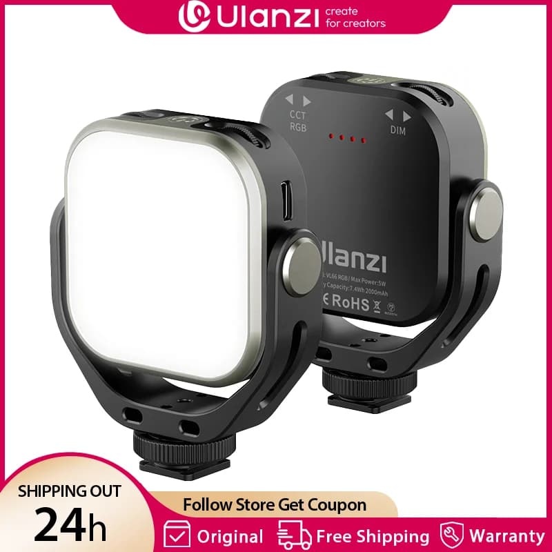 Video Light Ulanzi VL66 RGB 2500-6500K CCT 360 ° Full light revolving from 2000 mAh with support for cold skate tripod with 1/4 screw for Vlog Live