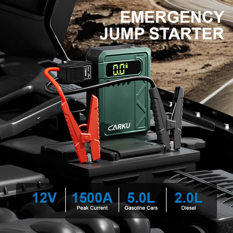 2025 Avviatore di emergenza per auto portatile con compressore d'aria Avviatore di emergenza di picco 1500A con pompa d'aria Gonfiatore per pneumatici 150psi