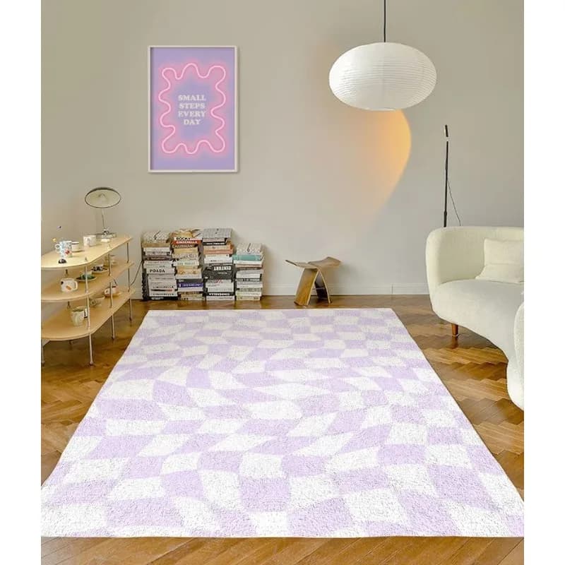 Lilac Checkered Carpet Funky Purple Danish Pastel Decor Rug Bedroom Living Room Rug Modern Rug Plush Trendy Purple Accent Rug
