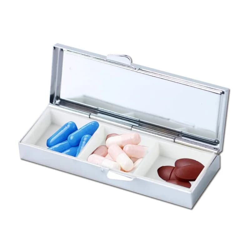 Metal medicinal pills with 3 rectangular compartments 20 pieces sublimation, one week, portable pocket box with DIY printing