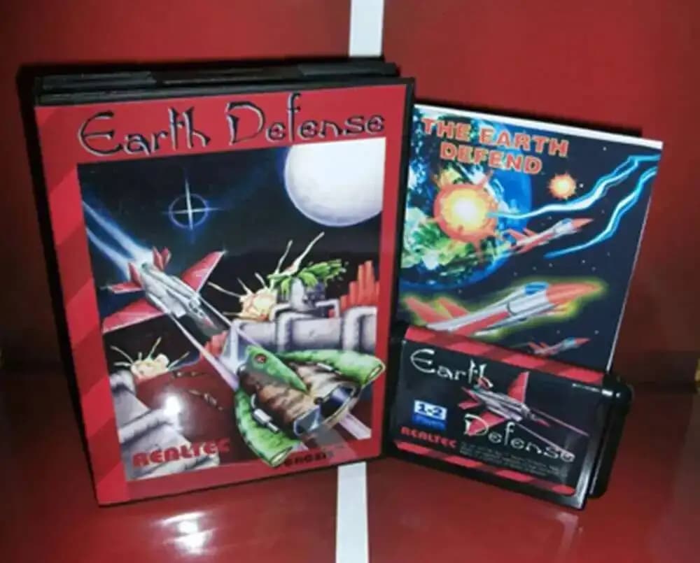 The Earth Defend con scatola e cartuccia manuale per il sistema Megadrive Genesis di carte da gioco Sega MD a 16 bit