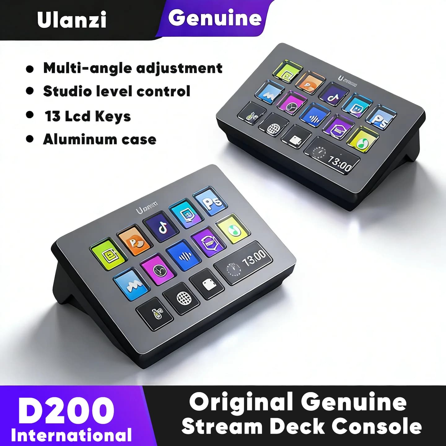 D200 Stream Deck Console Visiva Tastiera Macro 13 Tasti LCD Streamdeck Macropad Tastierino Stream Desk Deck Dock Controller Studio