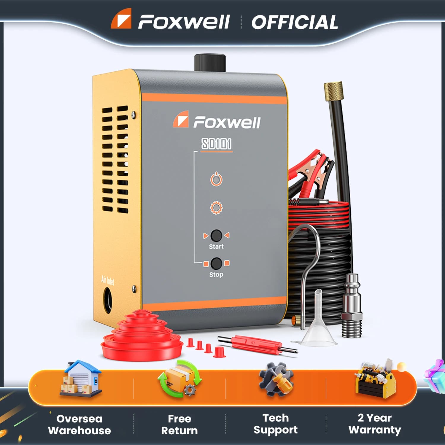 FOXWELL SD101 rilevatore di perdite di fumo per auto 12V rilevatore di perdite EVAP automobilistico generatore di fumo per tubi dell'olio strumenti di ispezione meccanica