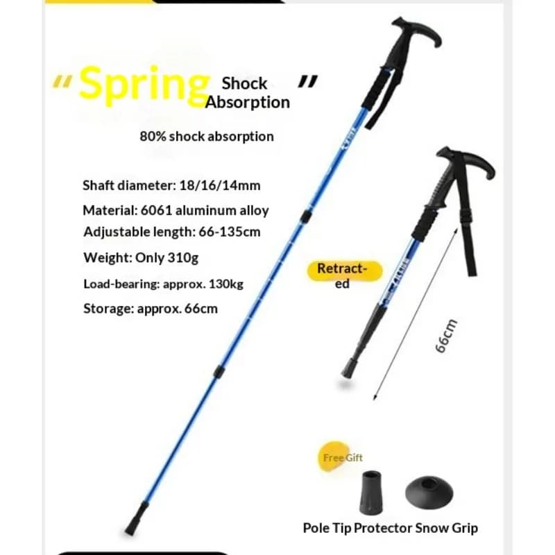 Foldable Trekking Stick in Carbon Fiber, Hiking Stick and Adjustable Camping, Lightweight, Anti-slip and Ammortizing