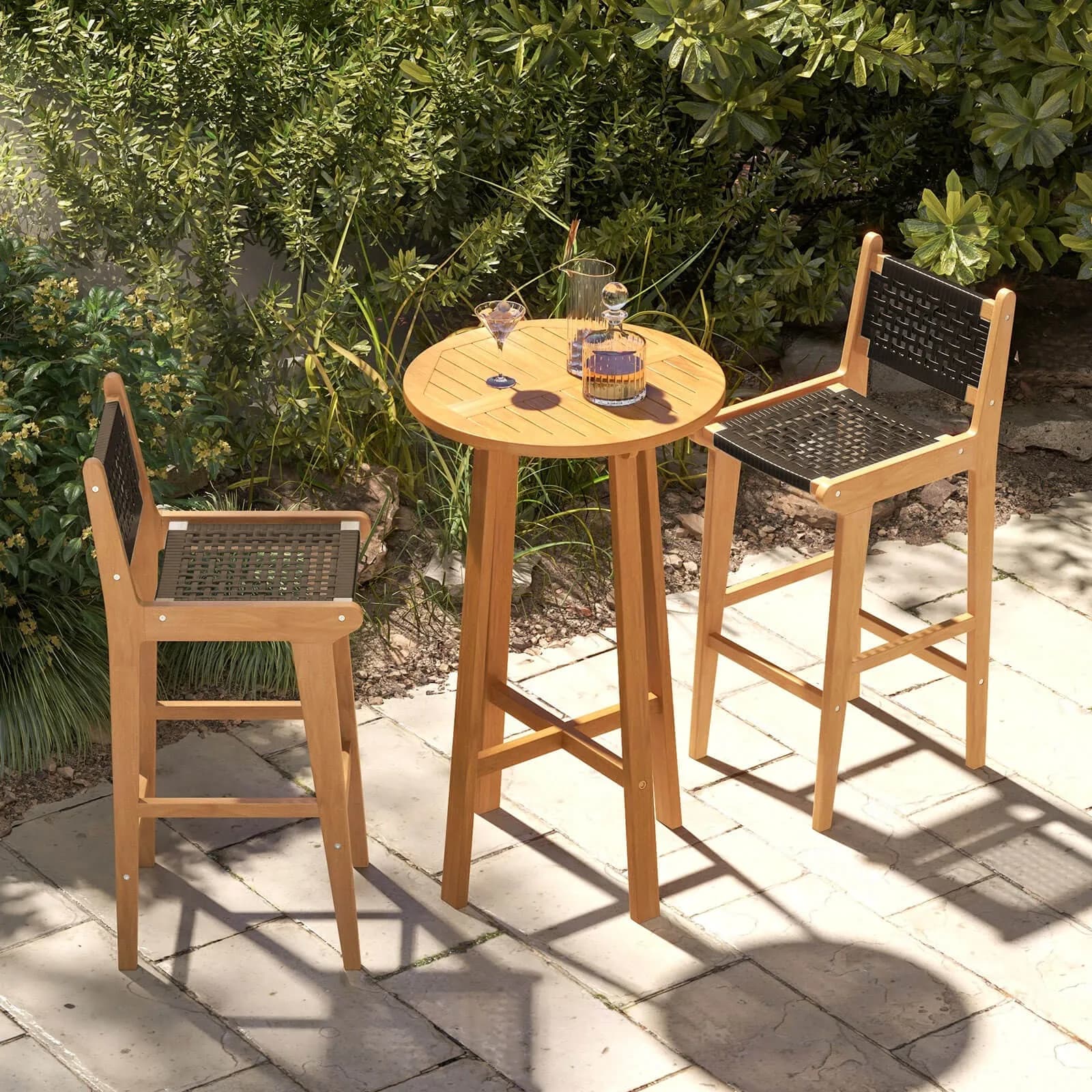 Sgabello da Bar in Legno di Teak da 30 Pollici con Schienale e Poggiapiedi, Sedia Alta per Terrazza