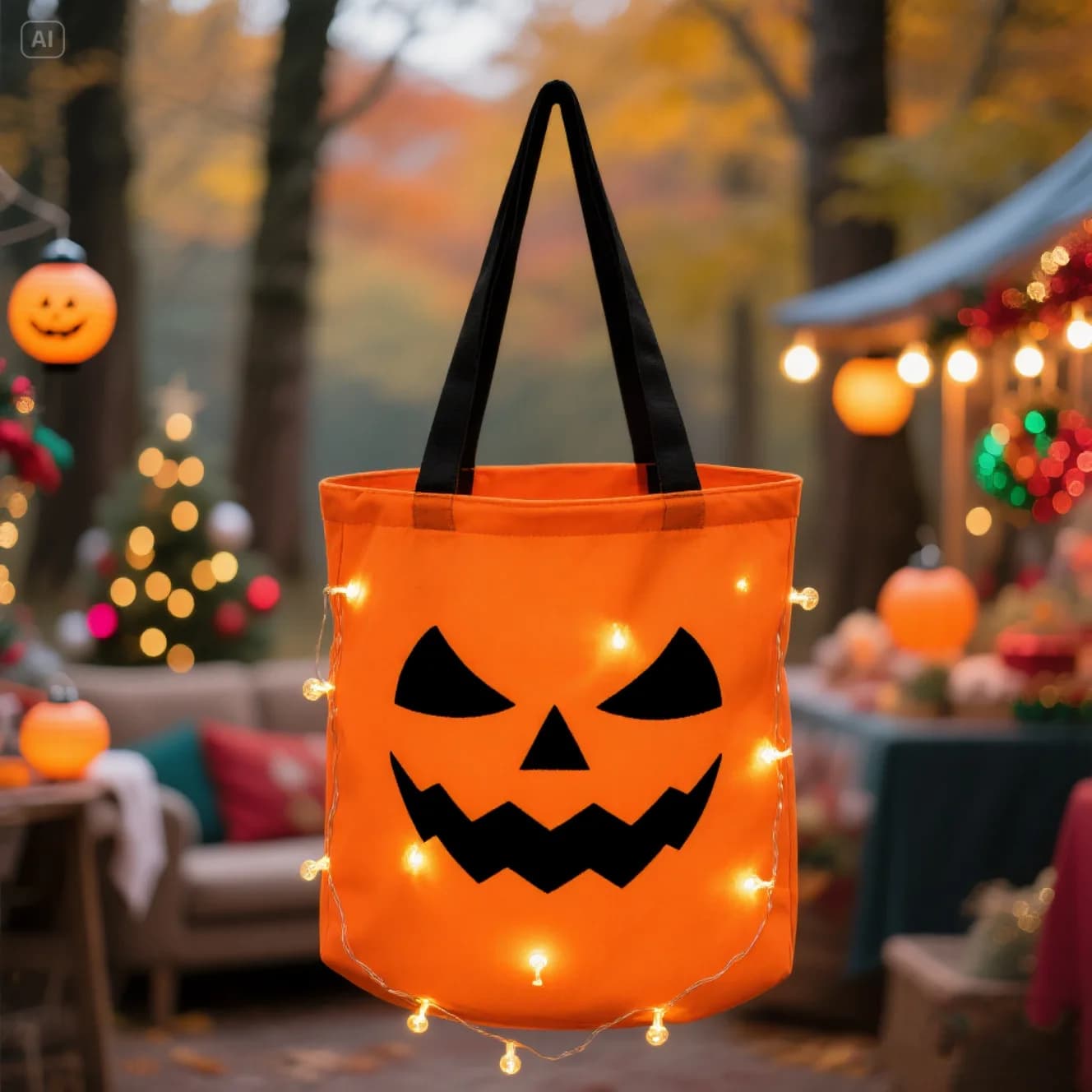 LED Halloween Pumpkin Bucket Collapsible Trick or Treat Candy Bag Reusable Party Favor Container for Kids Gift
