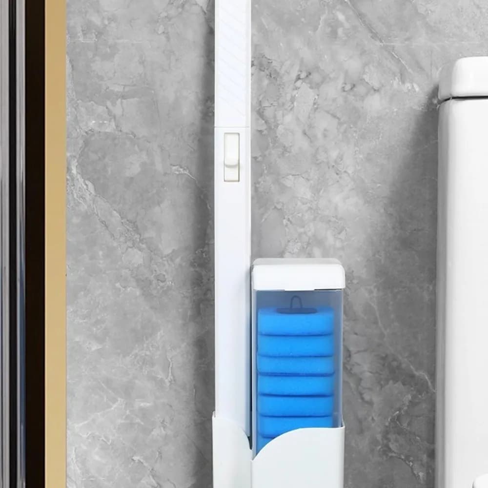 Spazzola per WC Usa e Getta in Plastica con Base, Montaggio a Parete, Testa in Spugna, Igienica per la Pulizia del Bagno