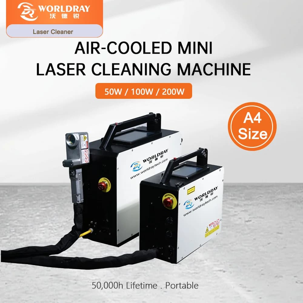 Worldray 50W 100W 200W Mini handheld Air Cooled Pulsed Fiber Laser Cleaning Machine for Rust Paint Oil Removal on Metal Surface