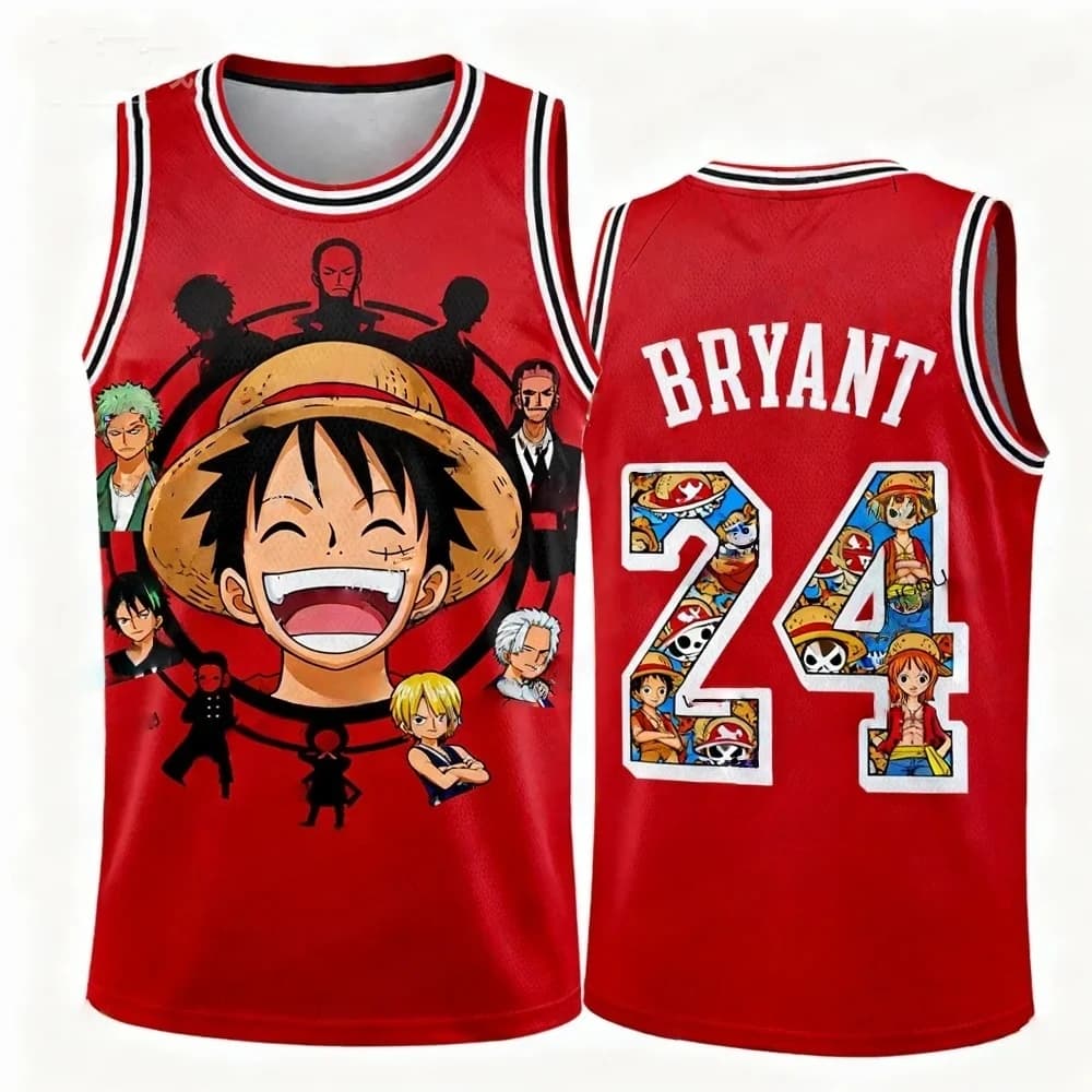 T-shirt Canotta Sportiva Casual da Uomo e Bambino One Piece Rufy, Stampa 3D Speciale Esposizione Anime, Girocollo da Basket