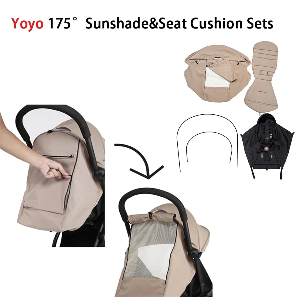 4 pezzi/set accessori per passeggino 175 ° Set parasole e cuscini per sedile adatti per Yoyo Yoyo2 Yoyo3 Yoya Protezione UV impermeabile