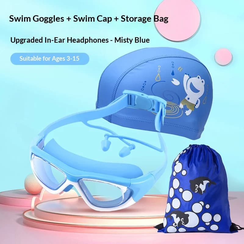 Kids Swimming Goggles for Boys and Girls, Anti-Fog Swimming Goggles, Large Frame Goggles, One-Piece Earplugs, Nose Clip