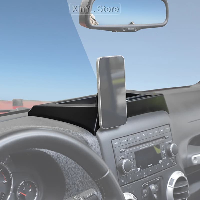 Supporto per telefono da auto - Supporto magnetico per telefono da console centrale con vano portaoggetti per accessori Jeep Wrangler JK JKU 2012-2017