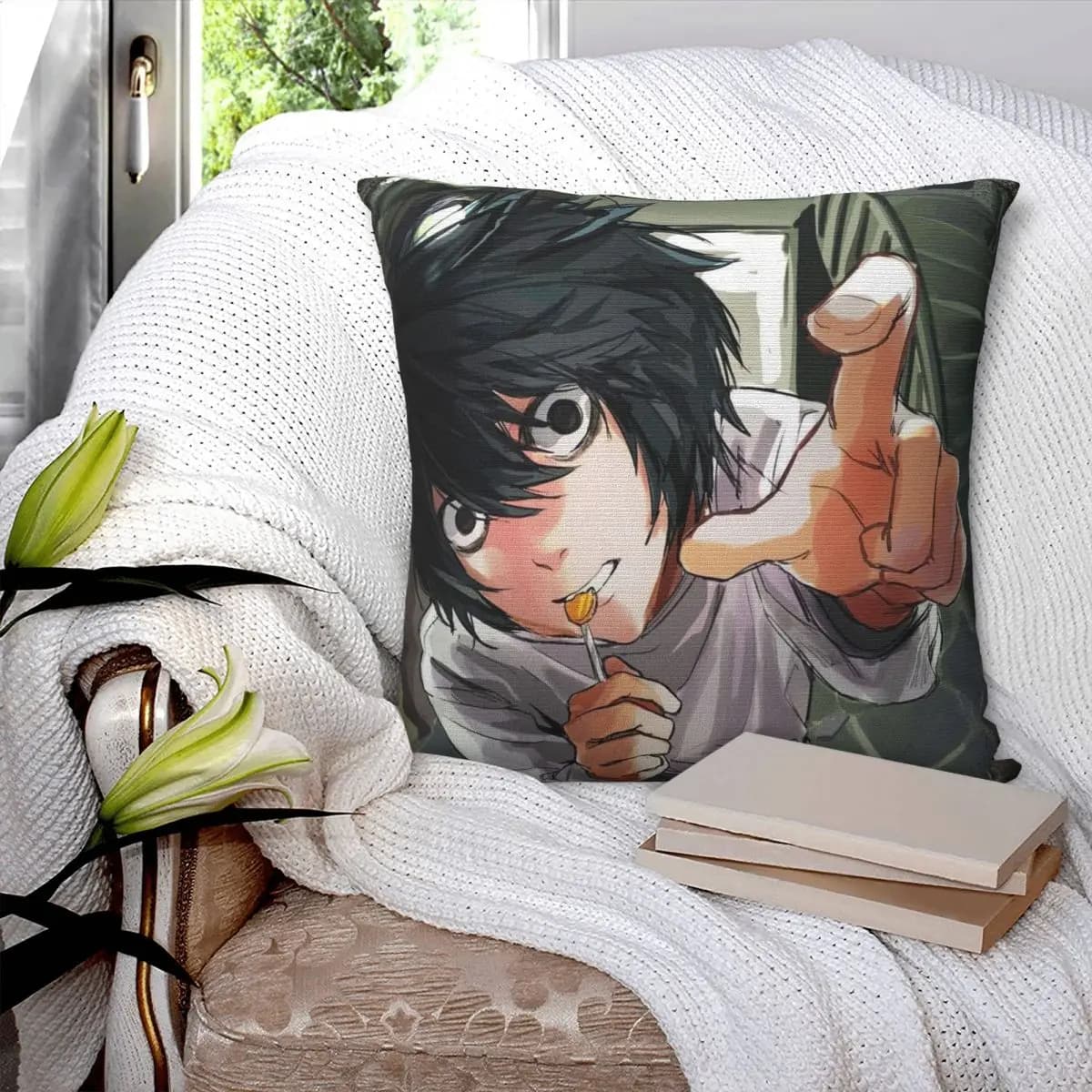 Fodera per cuscino quadrata Anime Death Note, federa decorativa per divano e soggiorno
