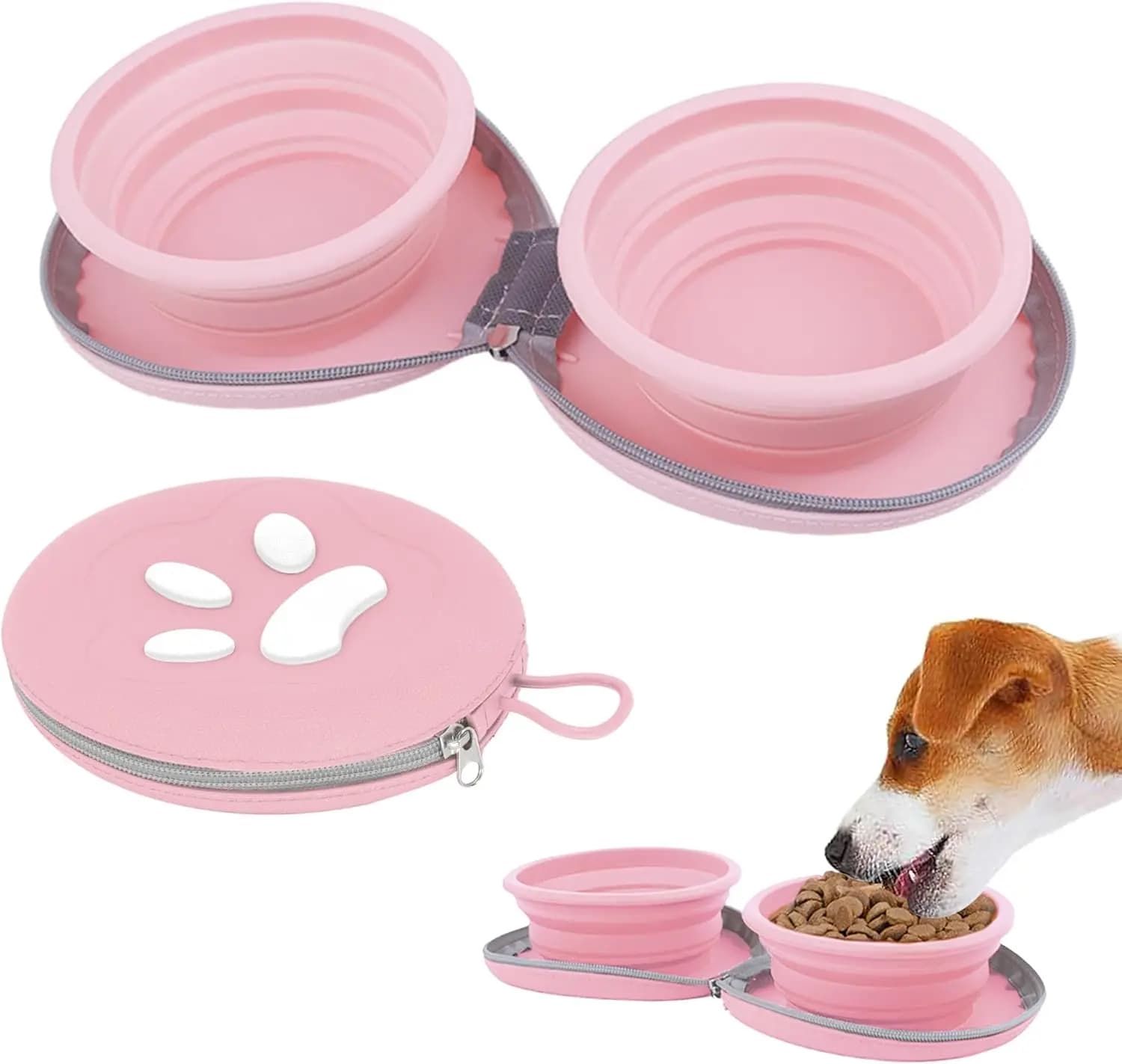Ciotole Pieghevoli per Cani, 2-in-1 Portatile da Viaggio Doppia Ciotola per Acqua e Cibo per Viaggi, Campeggio e Passeggiate 25oz