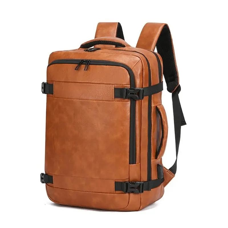 2027 NEW Men Backpack PU Leather Bagpack Large laptop Backpacks Male Mochilas Casual Schoolbag For Teenagers Boys Brown