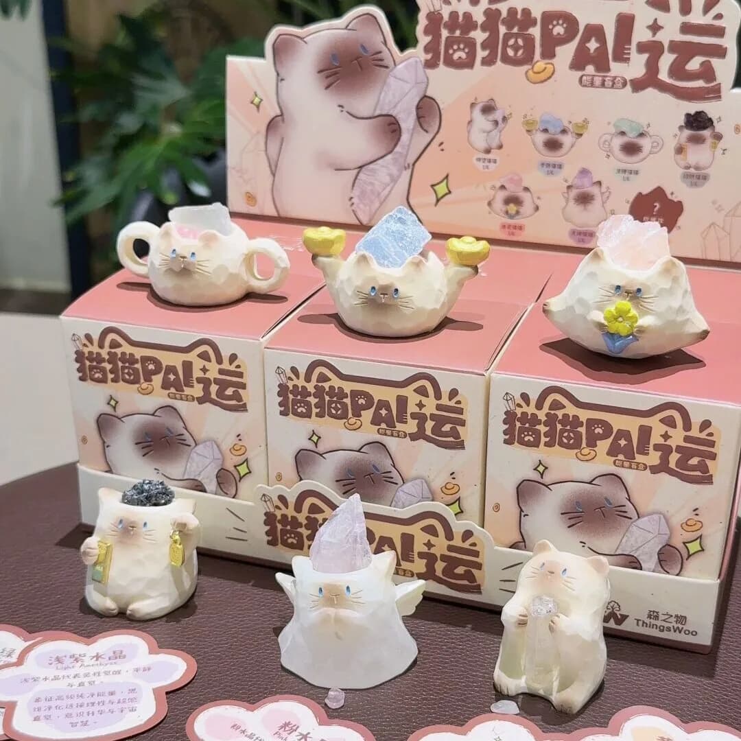 Kawaii Cat Pal Crystal Fortune Blind Box Cartoon Cute Lucky Energy Desktop Ornament Gifts For Women Birthday Anime Figures Model