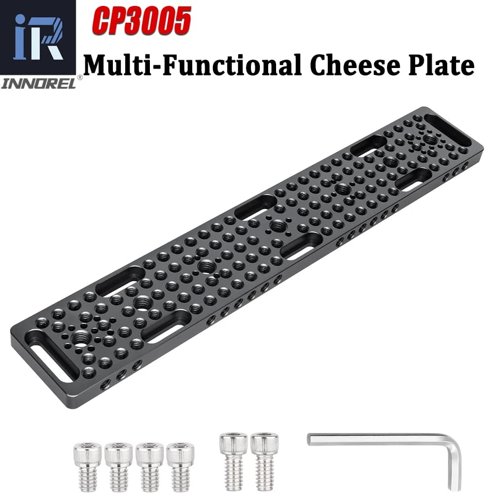 INNOREL CP3005 30*5cm Multi-Functional Cheese Plate with 1/4" & 3/8" Threads and Built-in ARRI Locating Holes for Camera Tripod