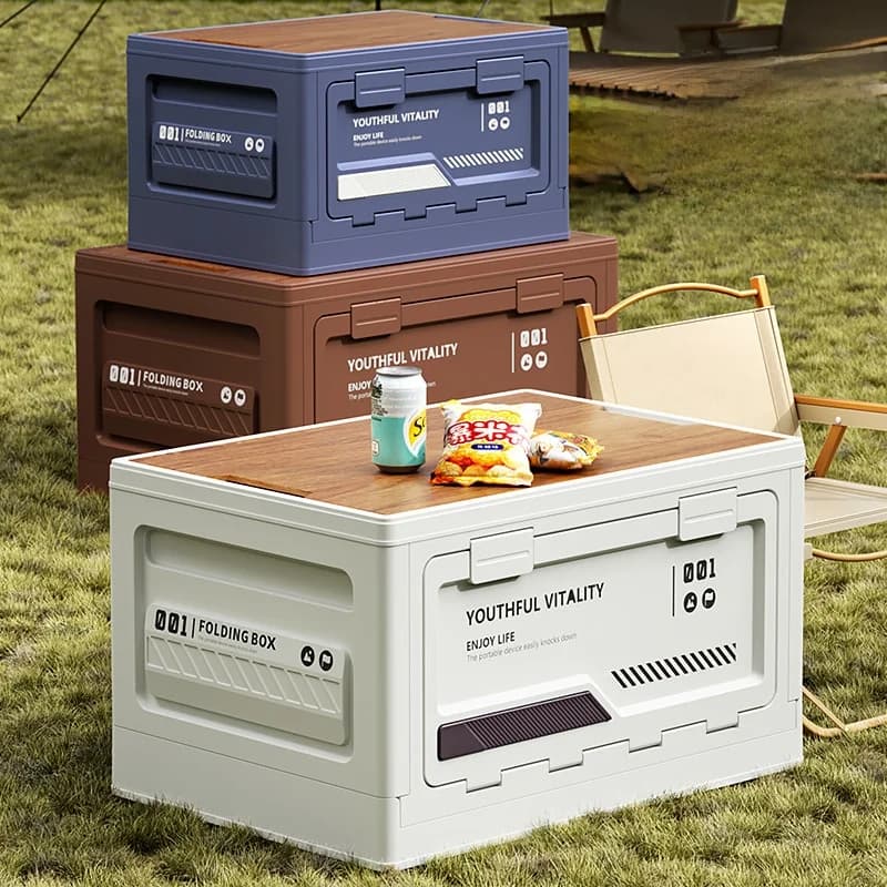 Plastic Folding Container with Wood Cover for Baggage Car, Ideal for Hiking, Travel and Picnic