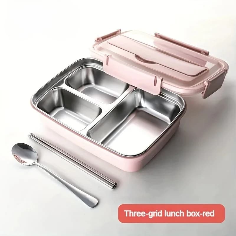 Contenitore Bento facile da pulire da 2 pezzi per studenti e impiegati, contenitore per il pranzo in acciaio inossidabile a tenuta stagna con 3 scomparti - resistente