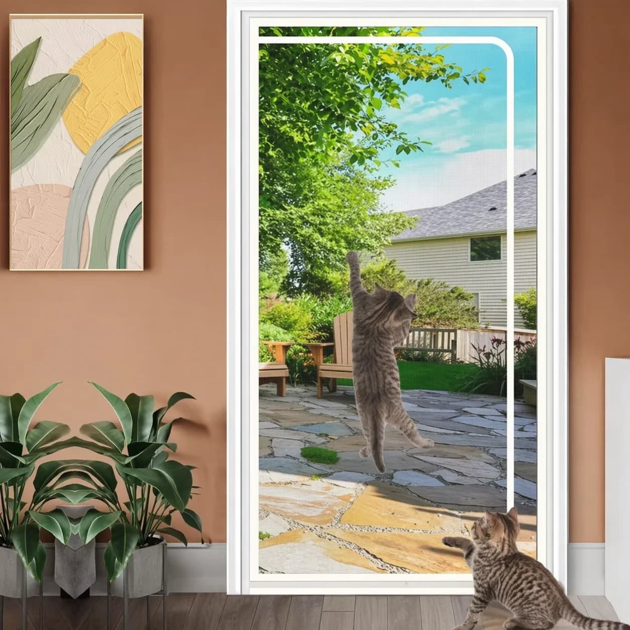 Cat and Dog Zippered Door Curtain - Mosquito-Proof Mesh Wavy Fold Design, Hand Wash Only, All-Season Pet Safety Net for Bedrooms