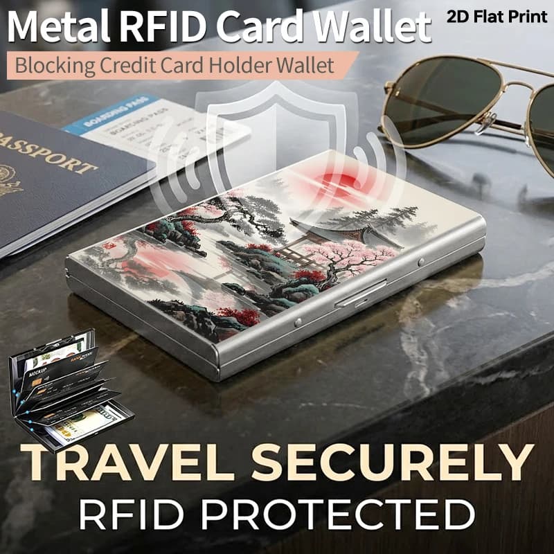 Portacarte in metallo con protezione RFID, design a pavillon, protettore per carte di credito ultrasottile antifurto, portafoglio in metallo satinato con apertura laterale