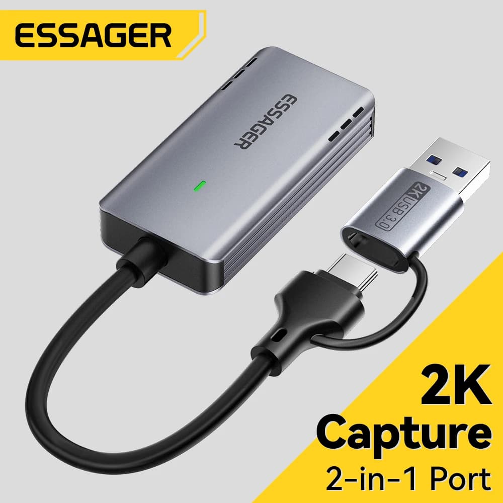 Essager Scheda di acquisizione video USB 3.0 2 in 1 4K@60Hz Compatibile con HDMI a 2K@30Hz Grabber di giochi Registra per Switch PS5/4 Trasmissione in diretta