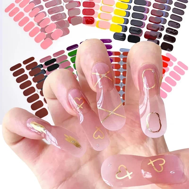 16 punte adesivo per nail art semicurato involucri in gel solido adesivo per unghie in gel lampada UV decalcomania per manicure con copertura completa