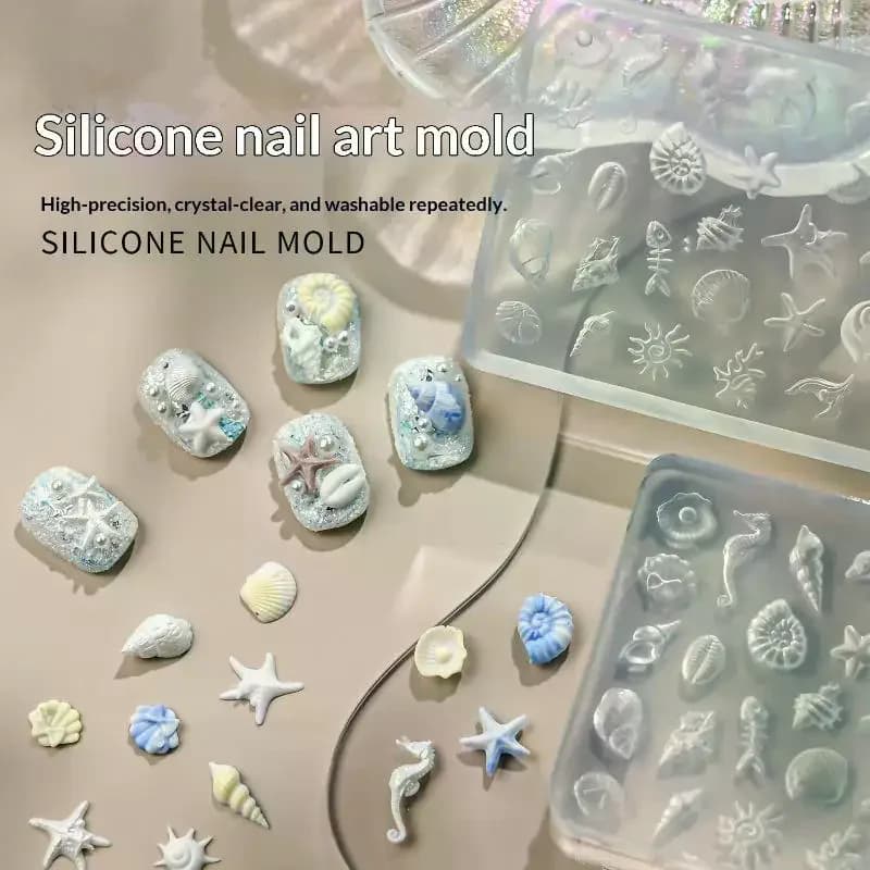 Silicone Stamp for Nail Art 3D with Marine Bodies, Marine Stars and Butterfly, Nail Decorations, Fai-da-Te Tool for Manicure