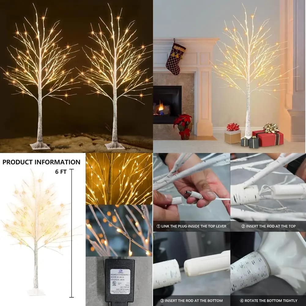 Betulla alta 6 piedi con 144 lucine a LED per decorazioni natalizie e natalizie per interni o esterni (confezione da 2)