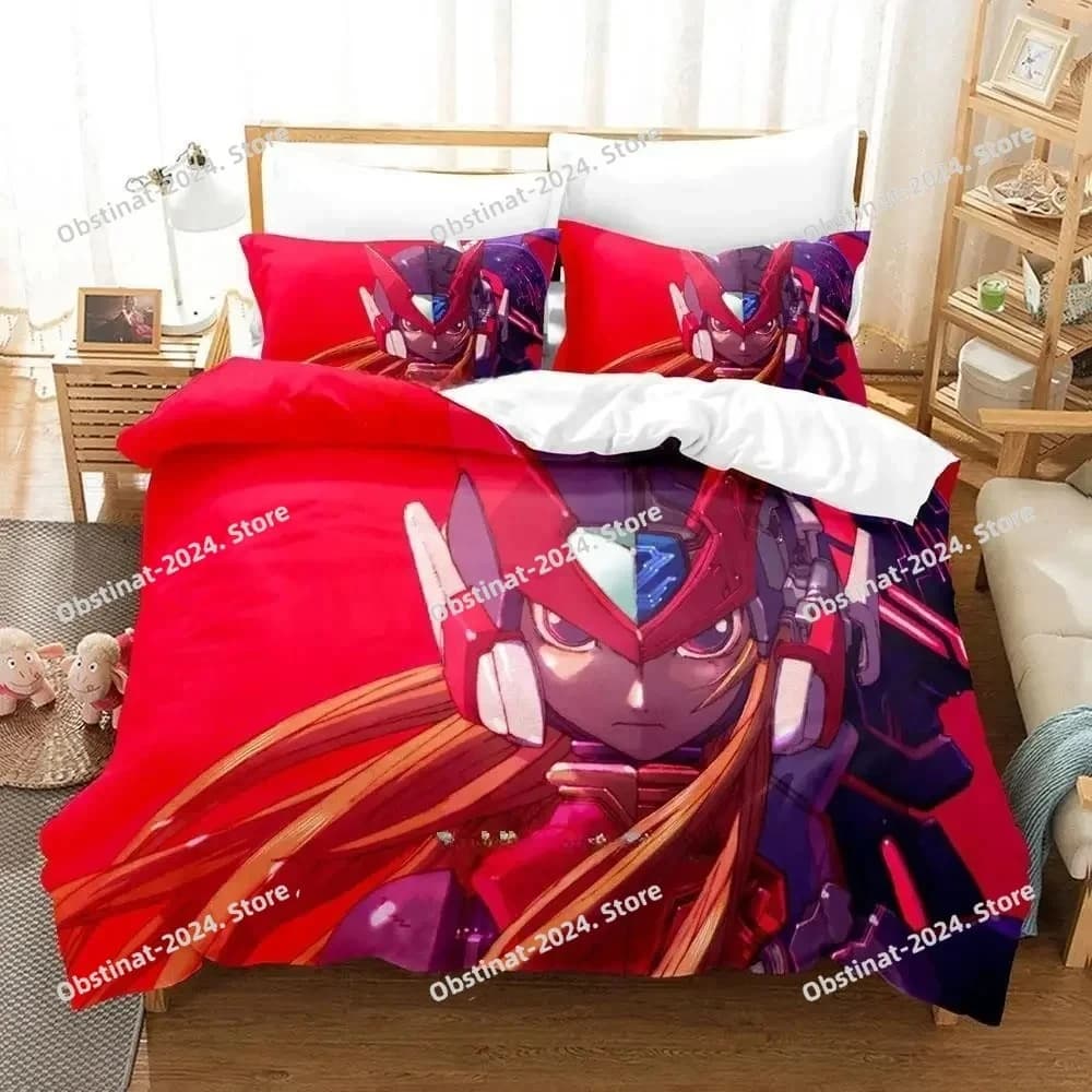 Gioco Anime 3d Mega Man Zero Set biancheria da letto Set letto stampato Copripiumino Lenzuolo Federa Letto Copripiumino morbido Full Queen King Size