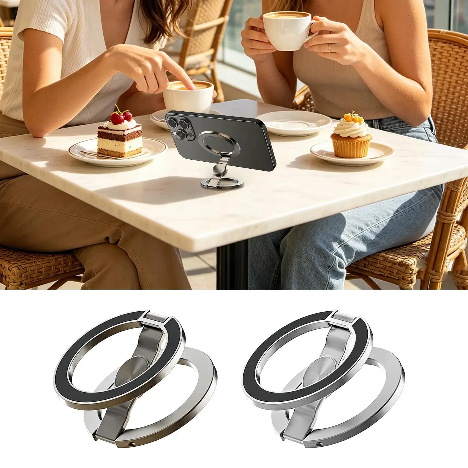 Dual-Sided Magnetic Phone Stand Foldable Fidget Spinner Ring Holder MagSafeCompatible Portable Desktop Bracket For Smartphone