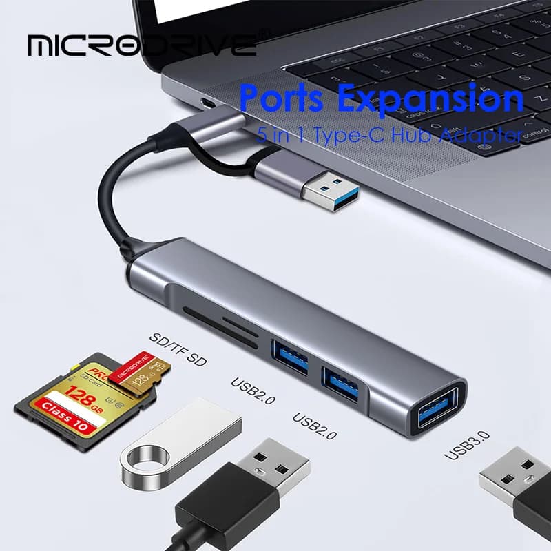 Lettore di schede USB 3.0 multifunzione 5 in 1/4 in 1 Disco U Tipo C/Tf/Sd Flash Drive Adattatore per lettura scheda di memoria Accessori per telefoni